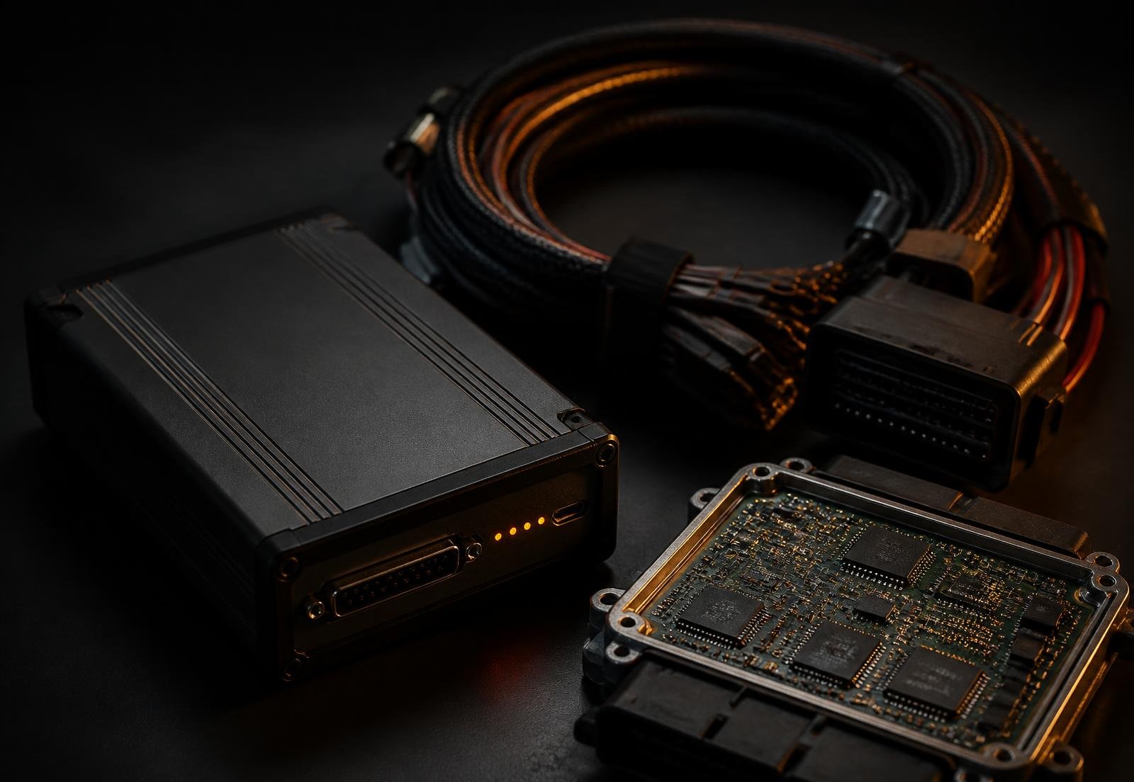 Professional ECU programming interface, bench cable harness and engine control unit board